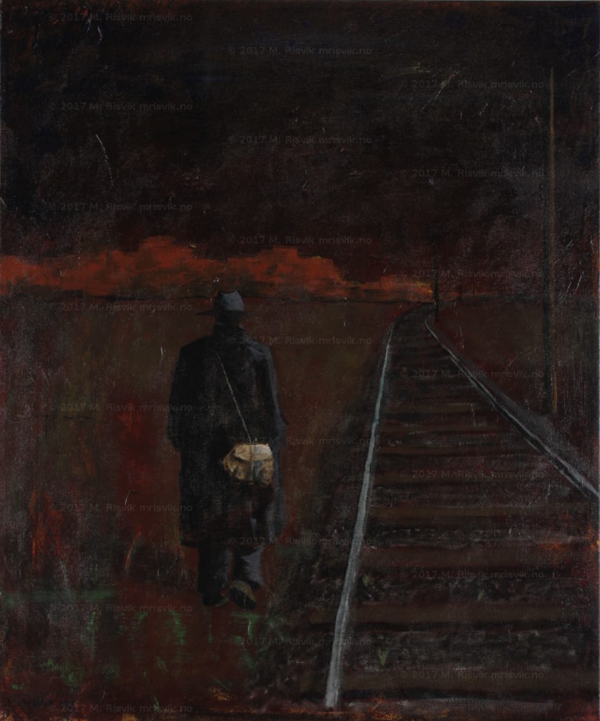 M3, "Vandring 1 - Motvillig passasjer på sinnets vei mot mørket", 2015, akryl på lerret, 60 x 50 cm, kr 4 000,-